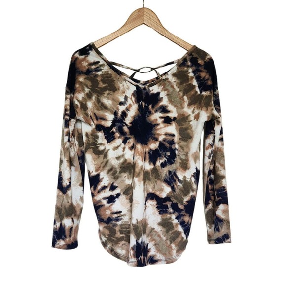 Absolutely Famous Tops - Absolutely Famous Neutral Tie Dye 3/4 Sleeve Top Size Small